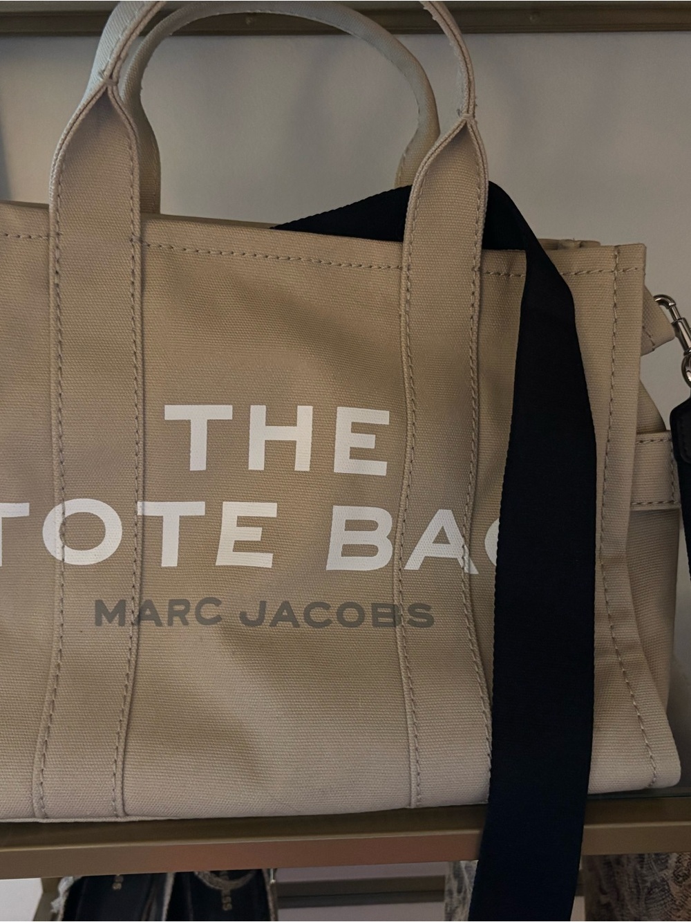Marc Jacobs Beige 'THE TOTE BAG' Canvas Tote with Black Strap - Picture 2 of 5